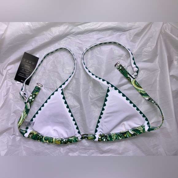 NEW Embroidered Straps Green Floral V-neck Adjustable padded Bikini TOP Large - Picture 9 of 15